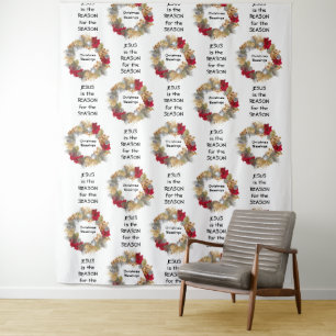 Christmas   JESUS REASON SEASON   Festive Wreath Tapestry