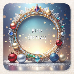 Christmas Jewel Frame Holiday Paper Coaster