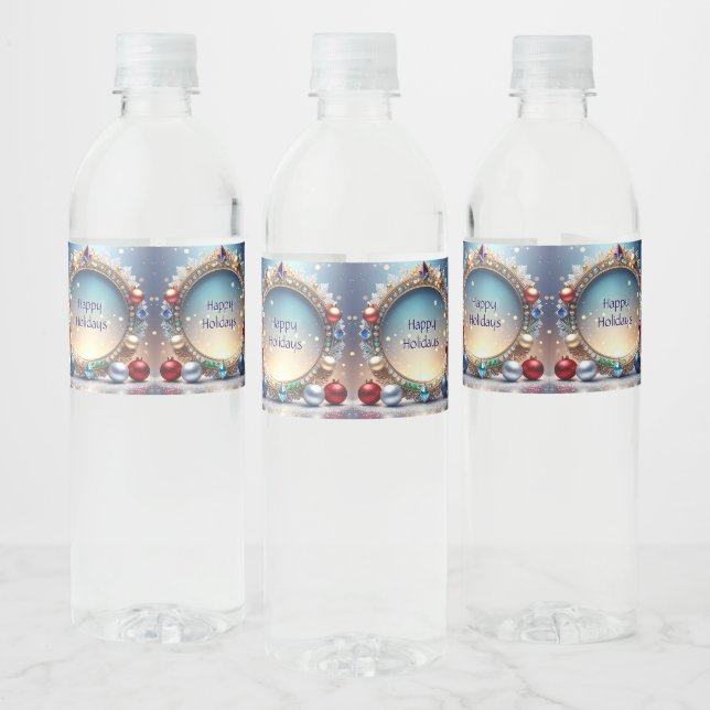 Christmas Jewel Frame Holiday Water Bottle Label (Bottles)