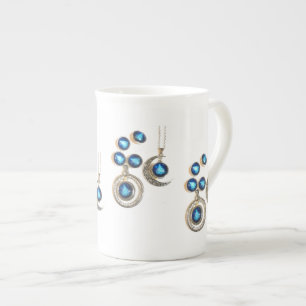 Christmas jewellery Tree blue black bright Moon  Bone China Mug