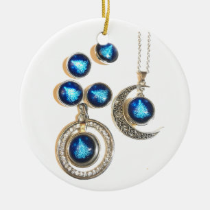Christmas jewellery Tree blue black bright Moon Ceramic Ornament