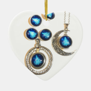 Christmas jewellery Tree blue black bright Moon  Ceramic Ornament