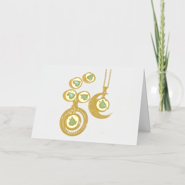 Christmas jewellery Tree blue black bright Moon  Foil Holiday Card (Front)