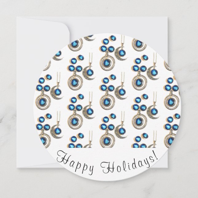 Christmas jewellery Tree blue black bright Moon  Holiday Card (Front)