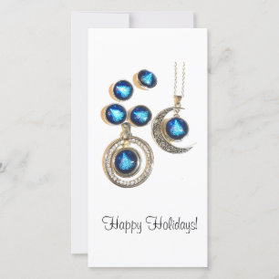 Christmas jewellery Tree blue black bright Moon Holiday Card