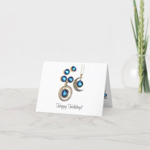 Christmas jewellery Tree blue black bright Moon  Holiday Card