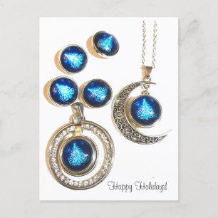 Christmas jewellery Tree blue black bright Moon Holiday Postcard