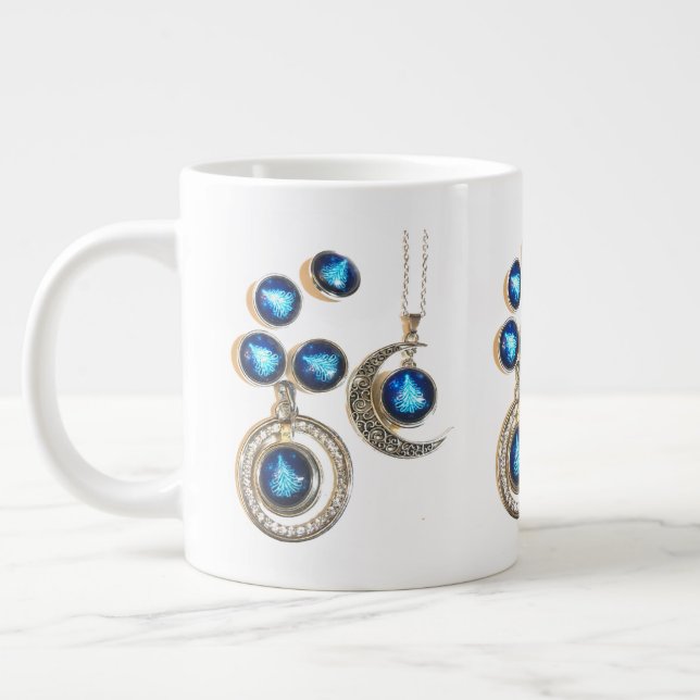 Christmas jewellery Tree blue black bright Moon  Large Coffee Mug (Left)
