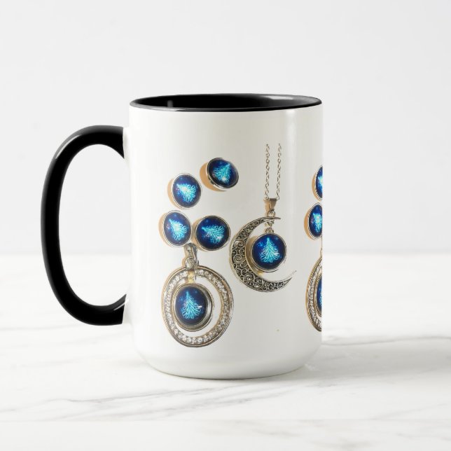 Christmas jewellery Tree blue black bright Moon  Mug (Left)