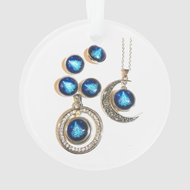 Christmas jewellery Tree blue black bright Moon  Ornament (Back)