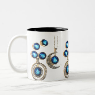 Christmas jewellery Tree blue black bright Moon  Two-Tone Coffee Mug