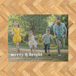 Christmas Jigsaw Puzzle | Family Photo Gift<br><div class="desc">Celebrate the season with this modern “Merry & Bright” Christmas photo jigsaw puzzle, featuring bold retro typography in white over your chosen image. A stylish, minimalist design that turns your favourite photo into a unique and meaningful festive keepsake. The greeting, name, and message can be easily customised for a personal...</div>
