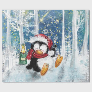 Christmas Jigsaw Puzzle Gift Celebrating Penguin Wrapping Paper
