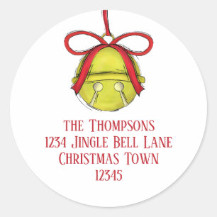 Christmas Jingle Bell Whimsical Return Address Classic Round Sticker