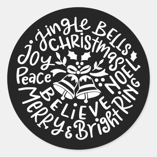 Christmas Jingle Bells Peace Joy Merry Bright Noel Classic Round Sticker (Front)