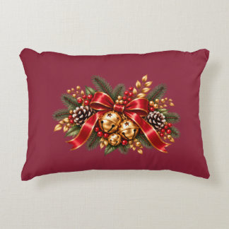 Christmas Jingle Bells Red Bow Festive Decorative Cushion