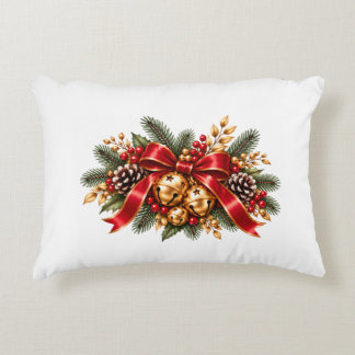 Christmas Jingle Bells Red Bow Festive Decorative Cushion