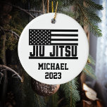 Christmas Jiu Jitsu Personalised  Ceramic Ornament<br><div class="desc">This design was created though digital art. It may be personalised in the area provided or customising by changing the photo or added your own words. Contact me at colorflowcreations@gmail.com if you with to have this design on another product. See more of my creations or follow me at www.facebook.com/colorflowcreations, www.instagram.com/colorflowcreations,...</div>