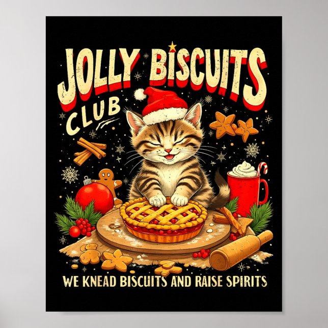 Christmas Jolly Biscuits Club Cute Cat Lovers Baki Poster (Front)