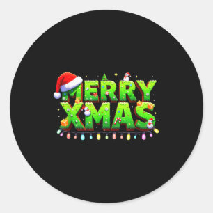 Christmas Jolly Creeper Pixel Art Xmas Funny Gamer Classic Round Sticker