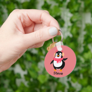 Christmas Jolly Penguin in Scarf with Ear Muffs Key Ring