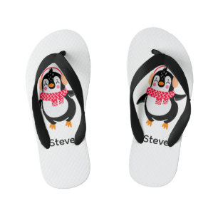 Christmas Jolly Penguin in Scarf with Ear Muffs Kid's Thongs