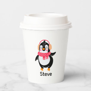 Christmas Jolly Penguin in Scarf with Ear Muffs Paper Cups
