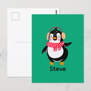 Christmas Jolly Penguin in Scarf with Ear Muffs Postcard