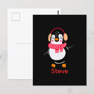 Christmas Jolly Penguin in Scarf with Ear Muffs Postcard