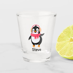 Christmas Jolly Penguin in Scarf with Ear Muffs Shot Glass