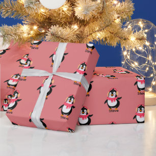 Christmas Jolly Penguin in Scarf with Ear Muffs Wrapping Paper