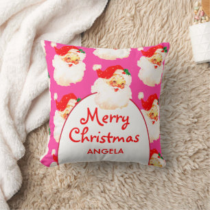 Christmas Jolly Santa Claus Pink Merry Greeting  Cushion