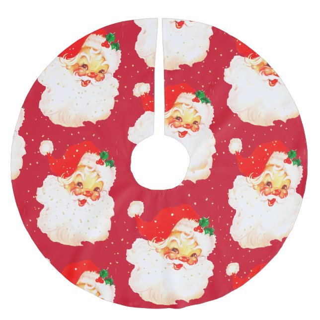 Christmas Jolly Santa Claus Red Brushed Polyester Tree Skirt (Front)