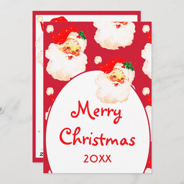 Christmas Jolly Santa Claus Red Merry Greeting  Holiday Card (Front/Back)