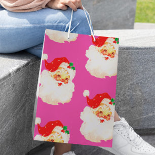 Christmas Jolly Santa Merry Pink Fun Medium Gift Bag