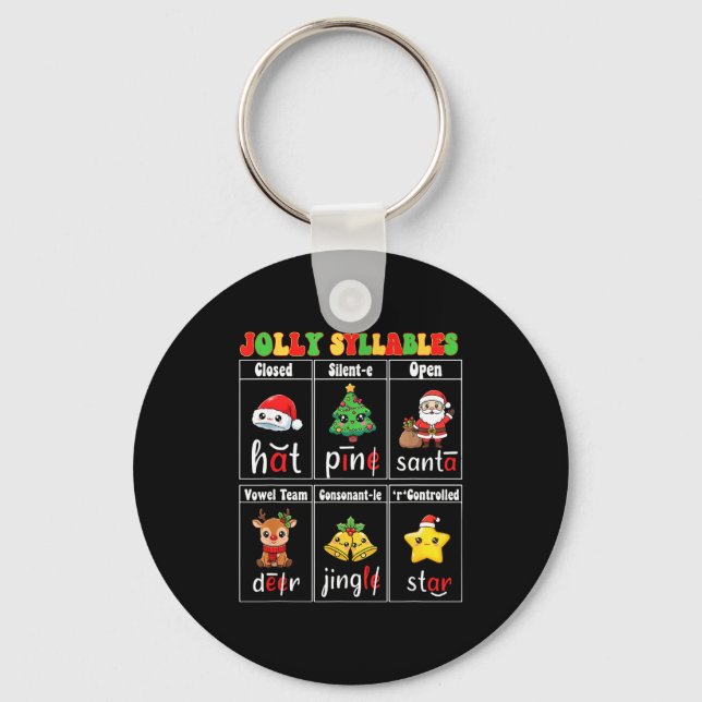 Christmas Jolly Syllables Teacher Students Funny S Key Ring (Front)