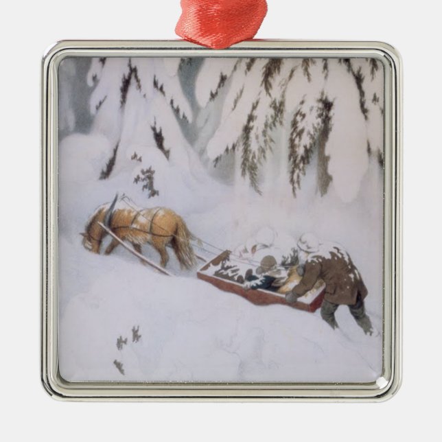 Christmas Journey Through the Snow (by Kittelsen) Metal Ornament (Front)