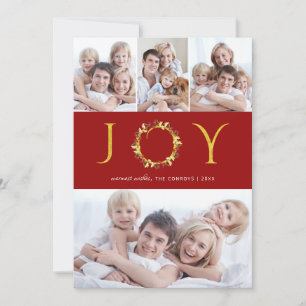 Christmas Joy 4-Photos Red Gold Faux Foil Holiday