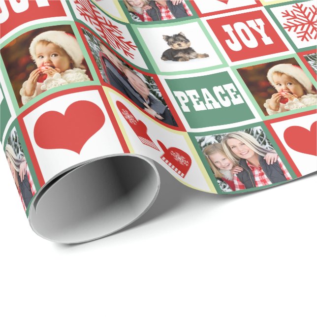 Christmas Joy Add Four Favourite Family Photos Wrapping Paper (Roll Corner)