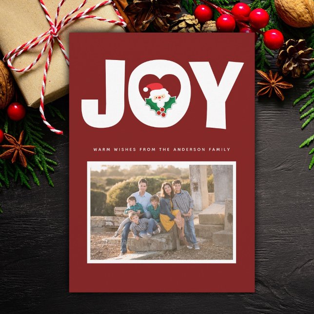 Christmas Joy and Holly Berries Santa Family Photo Holiday Card (Creator Uploaded)