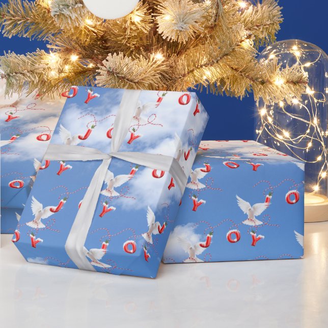 Christmas Joy and White Dove in Sky Wrapping Paper (Holidays)