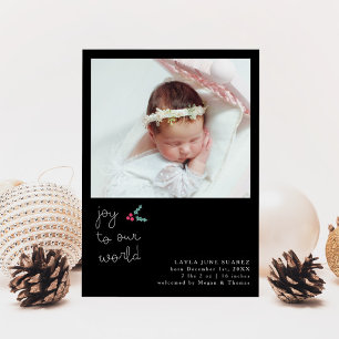 Christmas Joy Black Photo Birth Announcement