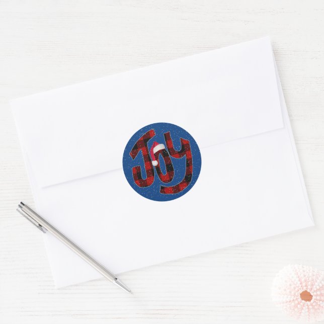 Christmas Joy Buffalo Plaid  Classic Round Sticker (Envelope)
