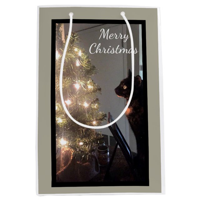 Christmas Joy Calico Cat Medium Gift Bag (Front)