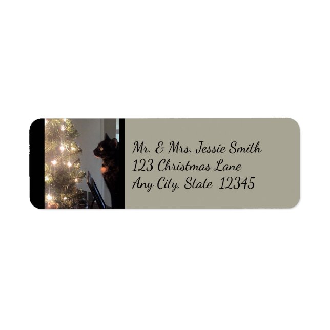 Christmas Joy Calico Cat Return Address Labels (Front)