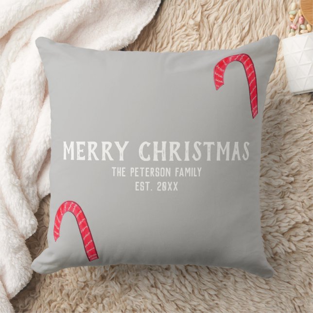 Christmas Joy Candy Canes Family Name Cushion (Blanket)