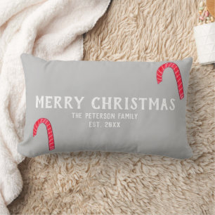 Christmas Joy Candy Canes Family Name Lumbar Lumbar Cushion