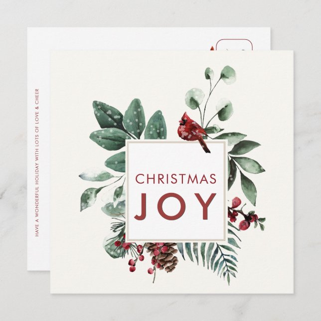 Christmas Joy Cardinal with berries and Bird Stamp (Front/Back)