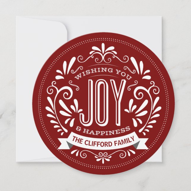 CHRISTMAS JOY CHALK ART ROUND PHOTO GREETING HOLIDAY CARD (Front)
