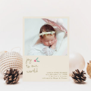 Christmas Joy Cream Photo Birth Announcement